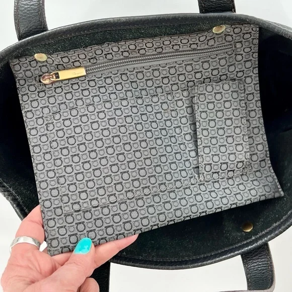 Salvatore Ferragamo Pebbled Leather Tote Satchel Bag Black, RARE Vintage - Picture 6 of 17